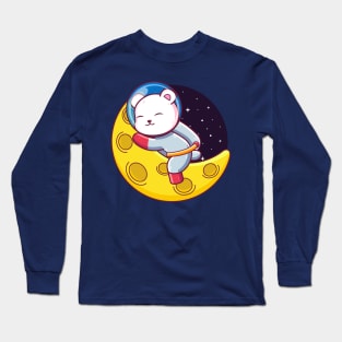 polar bear astronaut sleeping on the moon Long Sleeve T-Shirt
